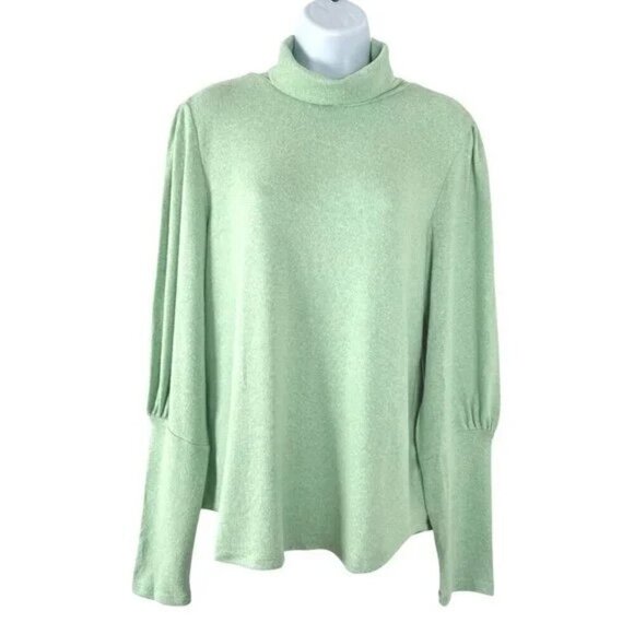 By Anthropologie Turtleneck Top Large Mint Green Puff Sleeve NWT TP-2902‎ - Picture 1 of 12